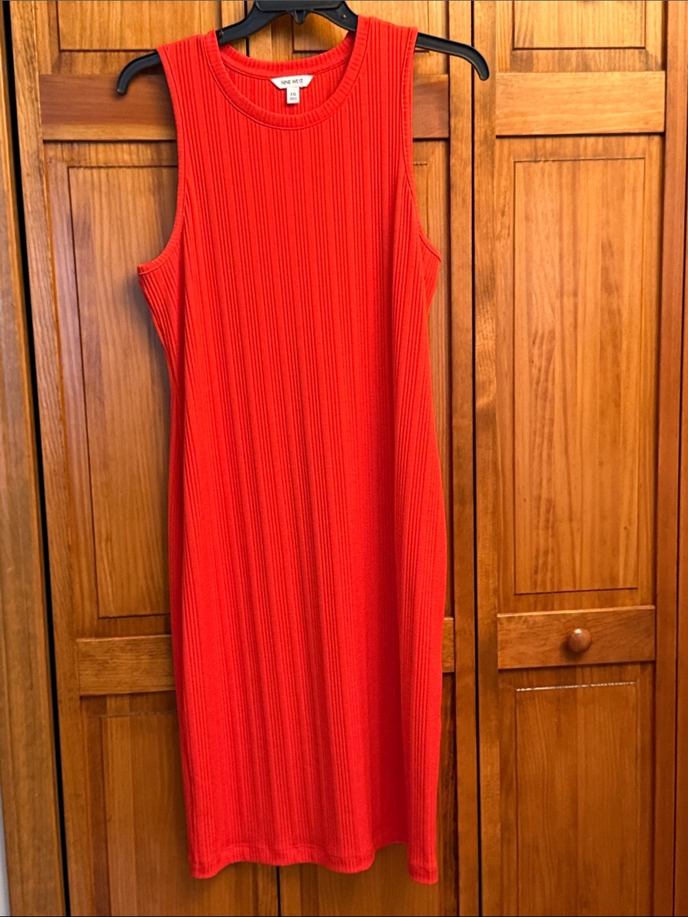 Adorable Summer Nine West Orange Sleeveless Ribbed Midi Dress size xxl NWOT